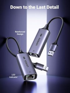 Bộ chuyển đổi USB 3.0 sang cổng mạng 2.5Gbps Network Adapter, vỏ nhôm Ugreen (25051)